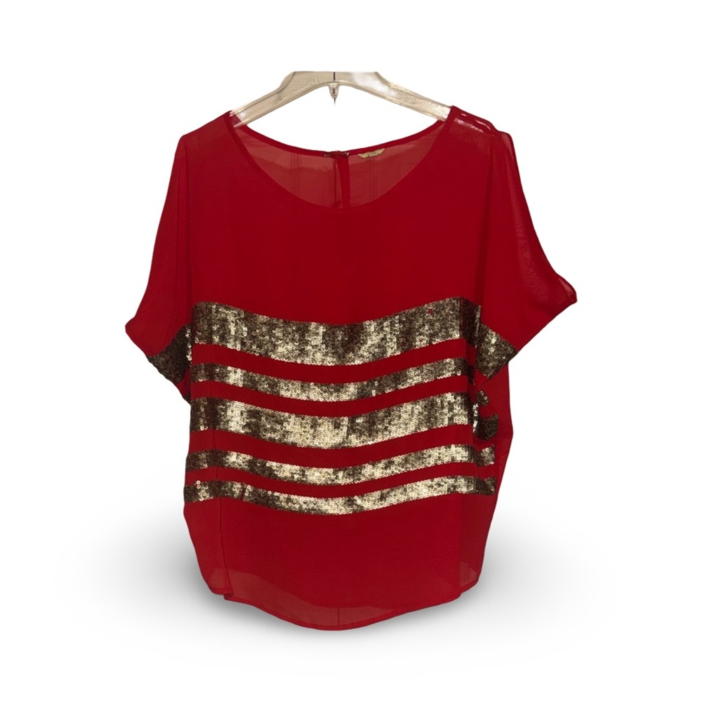 Gianni Bini Red Blouse with Gold Stripes size large